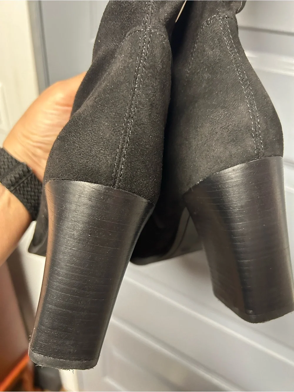 MARC FISHER YACINDA Over the knee black faux suede chunk 4”  heel boots. Size 10